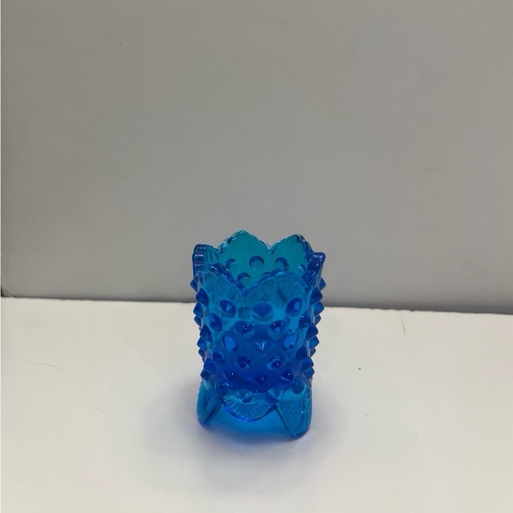 Fenton Blue Hobnail Glass 3 Footed Toothpick Holder